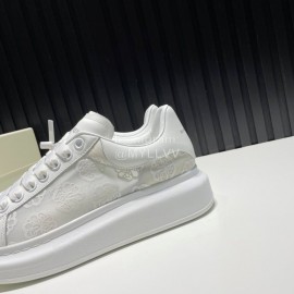 Alexander Mcqueen Calf Leather Printed Mesh Casual Shoes For Men And Women White