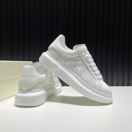 Alexander Mcqueen Calf Leather Printed Mesh Casual Shoes For Men And Women White
