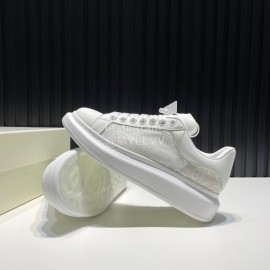 Alexander Mcqueen Calf Leather Printed Mesh Casual Shoes For Men And Women White