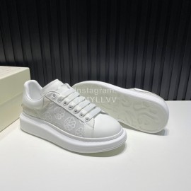 Alexander Mcqueen Calf Leather Printed Mesh Casual Shoes For Men And Women White