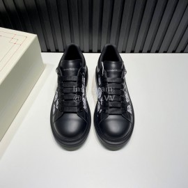 Alexander Mcqueen Calf Leather Printed Mesh Casual Shoes For Men And Women Black