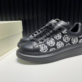 Alexander Mcqueen Calf Leather Printed Mesh Casual Shoes For Men And Women Black