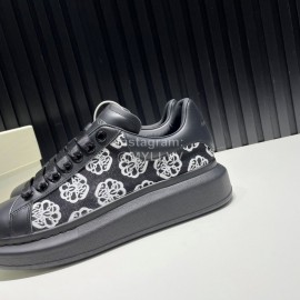 Alexander Mcqueen Calf Leather Printed Mesh Casual Shoes For Men And Women Black