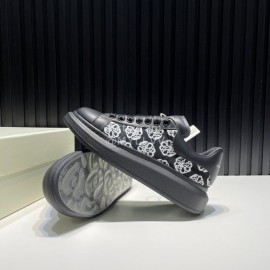 Alexander Mcqueen Calf Leather Printed Mesh Casual Shoes For Men And Women Black