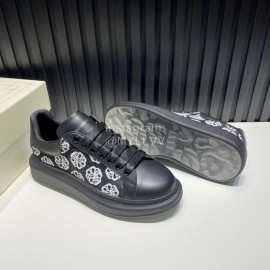 Alexander Mcqueen Calf Leather Printed Mesh Casual Shoes For Men And Women Black