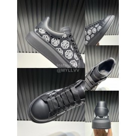 Alexander Mcqueen Calf Leather Printed Mesh Casual Shoes For Men And Women Black
