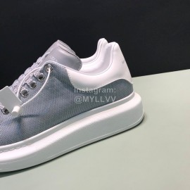 Alexander Mcqueen Calf Leather Mesh Casual Shoes For Men And Women Gray