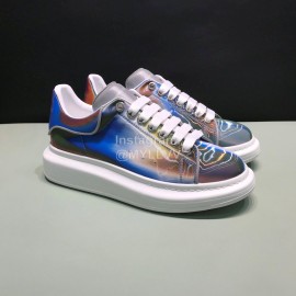 Alexander Mcqueen Printed Cowhide Casual Shoes For Men And Women Blue