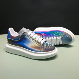Alexander Mcqueen Printed Cowhide Casual Shoes For Men And Women Blue