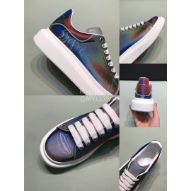 Alexander Mcqueen Printed Cowhide Casual Shoes For Men And Women Blue