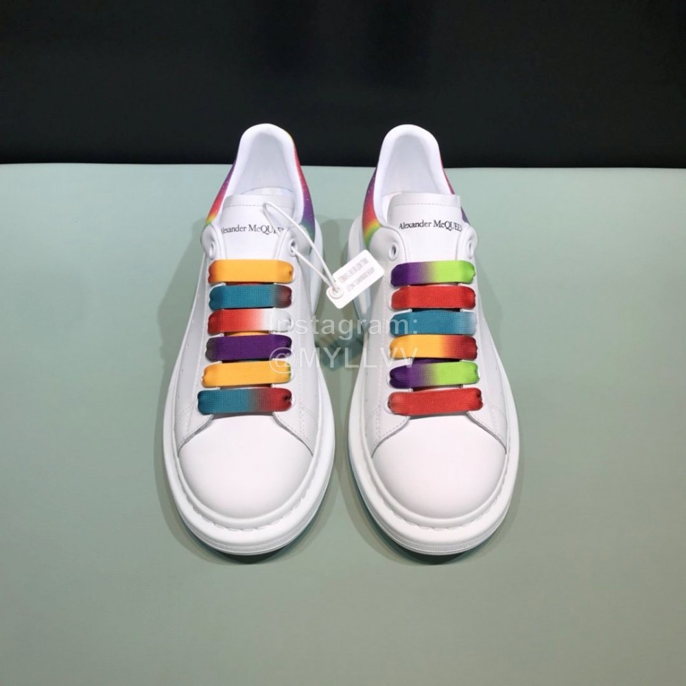 Alexander Mcqueen Matte Leather Colored Shoelaces Casual Shoes For Men And Women 