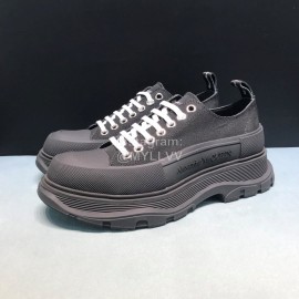 Alexander Mcqueen Black Canvas Lace Up Thick Soled Shoes For Men And Women 