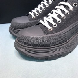 Alexander Mcqueen Black Canvas Lace Up Thick Soled Shoes For Men And Women 