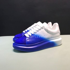 Mcqueen Painted Matt Leather Casual Shoes For Men And Women Blue