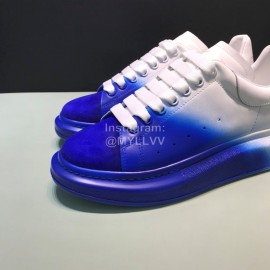 Mcqueen Painted Matt Leather Casual Shoes For Men And Women Blue