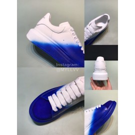 Mcqueen Painted Matt Leather Casual Shoes For Men And Women Blue