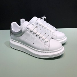 Alexander Mcqueen Matt Leather Casual Shoes For Men And Women Silver