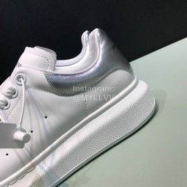 Alexander Mcqueen Matt Leather Casual Shoes For Men And Women Silver