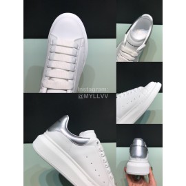 Alexander Mcqueen Matt Leather Casual Shoes For Men And Women Silver