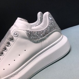 Alexander Mcqueen Sequins Matt Leather Casual Shoes For Men And Women Silver
