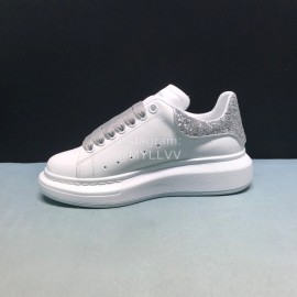Alexander Mcqueen Sequins Matt Leather Casual Shoes For Men And Women Silver