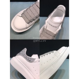 Alexander Mcqueen Sequins Matt Leather Casual Shoes For Men And Women Silver