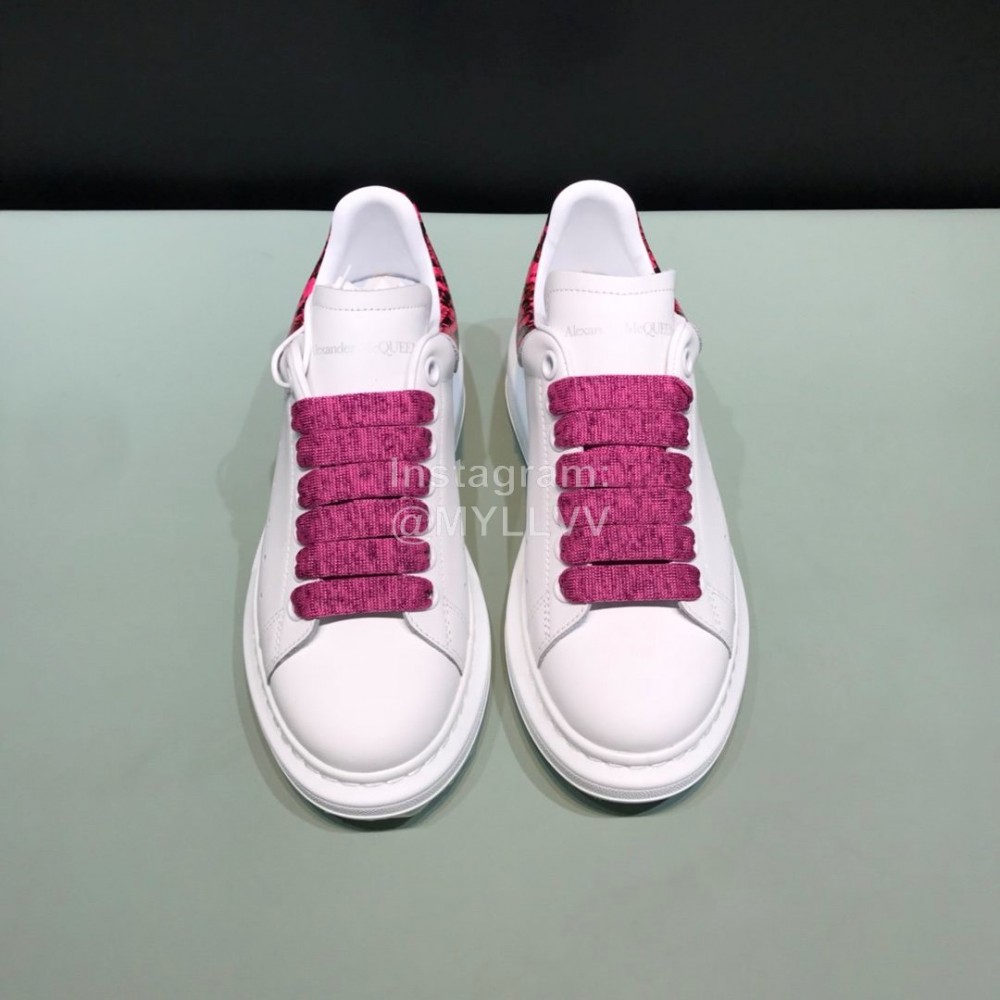 Alexander Mcqueen Matt Leather Rose Red Shoelaces Casual Shoes For Men And Women 