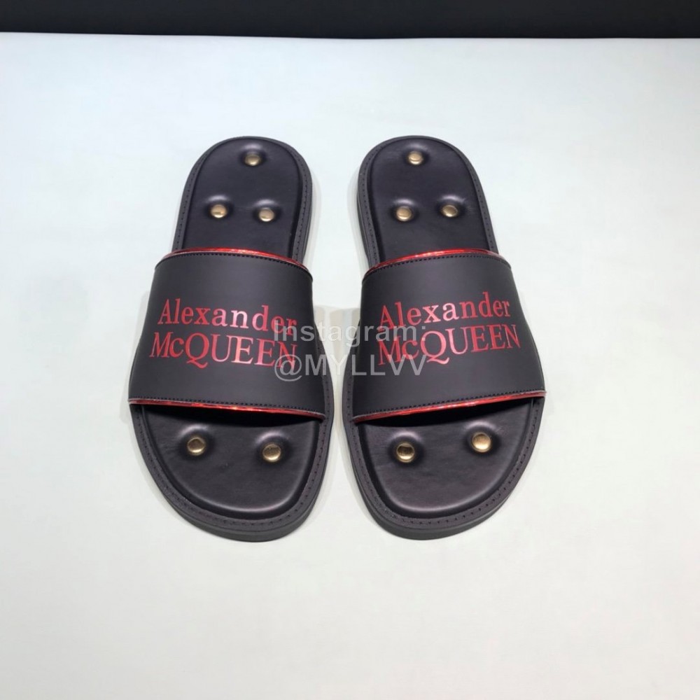 Alexander Mcqueen Leather Rivet Slippers For Men Red