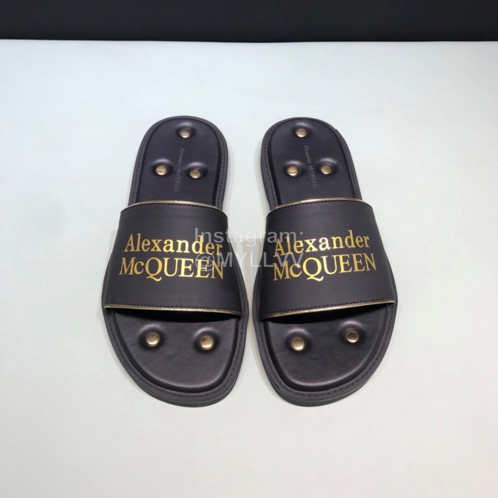 Alexander Mcqueen Leather Rivet Slippers For Men Yellow