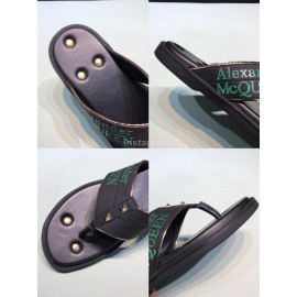 Alexander Mcqueen Leather Rivet Flip Flops For Men Green