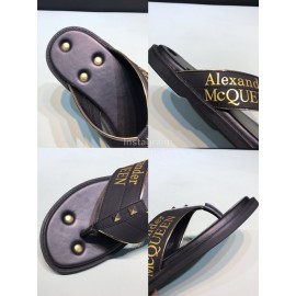 Alexander Mcqueen Leather Rivet Flip Flops For Men Yellow