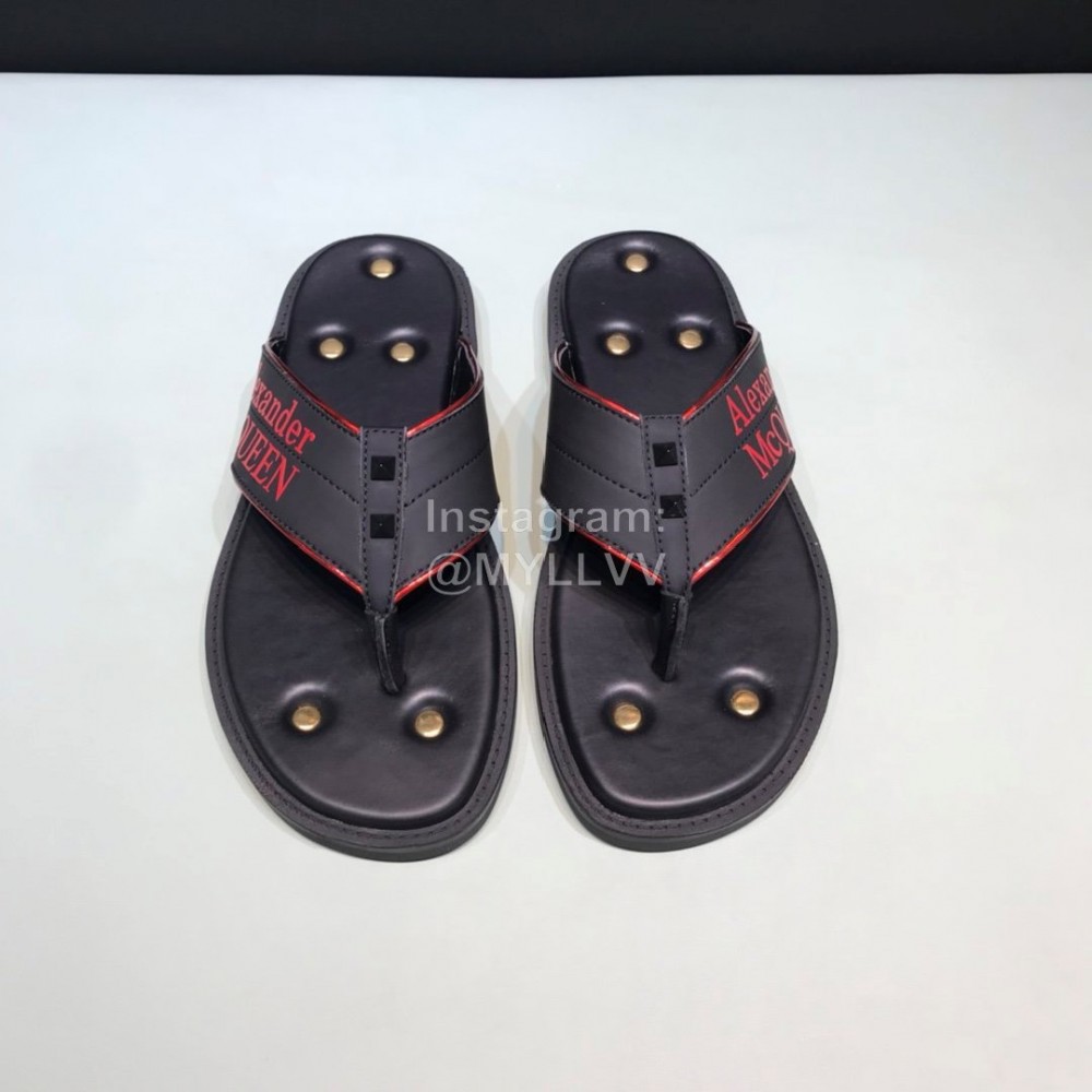 Alexander Mcqueen Leather Rivet Flip Flops For Men Red