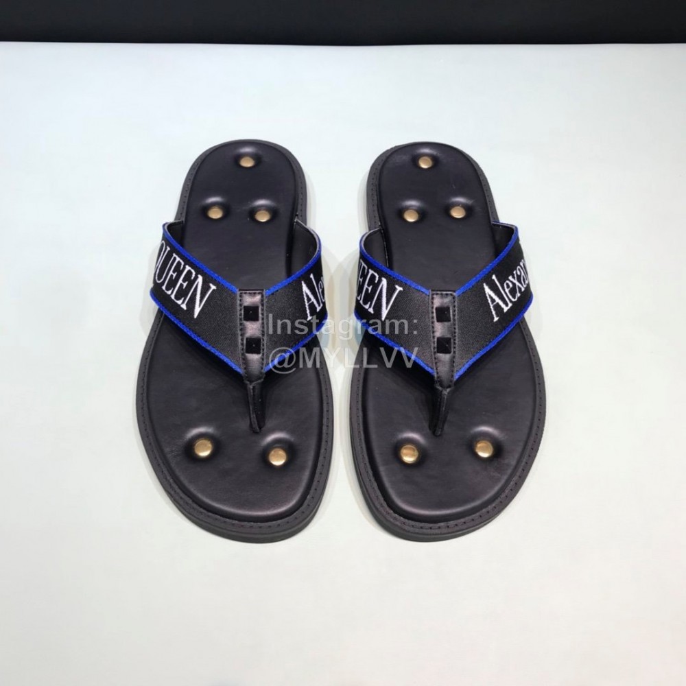 Alexander Mcqueen Leather Rivet Flip Flops For Men Blue