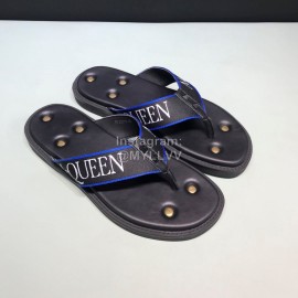 Alexander Mcqueen Leather Rivet Flip Flops For Men Blue