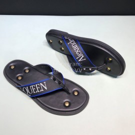 Alexander Mcqueen Leather Rivet Flip Flops For Men Blue