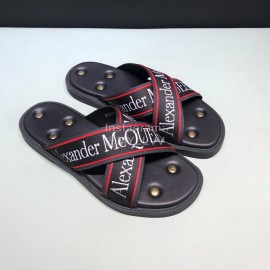 Alexander Mcqueen Matt Leather Rivet Slippers For Men Red