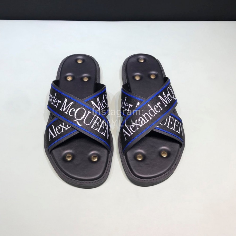 Alexander Mcqueen Matt Leather Rivet Slippers For Men Blue