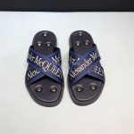 Alexander Mcqueen Matt Leather Rivet Slippers For Men Blue