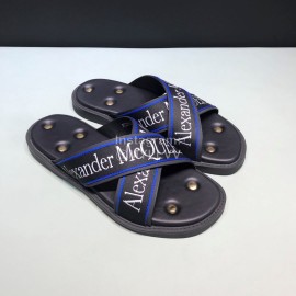 Alexander Mcqueen Matt Leather Rivet Slippers For Men Blue