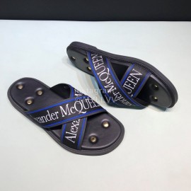 Alexander Mcqueen Matt Leather Rivet Slippers For Men Blue