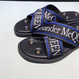 Alexander Mcqueen Matt Leather Rivet Slippers For Men Blue