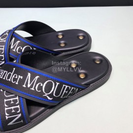 Alexander Mcqueen Matt Leather Rivet Slippers For Men Blue