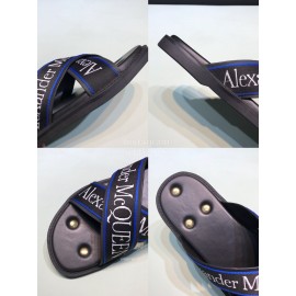 Alexander Mcqueen Matt Leather Rivet Slippers For Men Blue