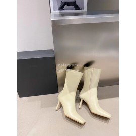 Miista Autumn Winter Leather High Heeled Boots For Women Beige