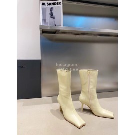 Miista Autumn Winter Leather High Heeled Boots For Women Beige