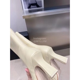 Miista Autumn Winter Leather High Heeled Boots For Women Beige