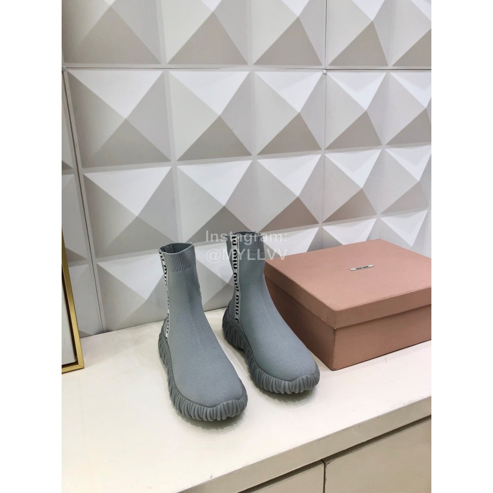 Miumiu Fashion Elastic Cloth Thick Soled Boots For Women Gray