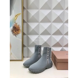 Miumiu Fashion Elastic Cloth Thick Soled Boots For Women Gray