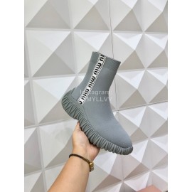 Miumiu Fashion Elastic Cloth Thick Soled Boots For Women Gray