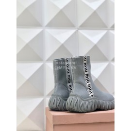 Miumiu Fashion Elastic Cloth Thick Soled Boots For Women Gray